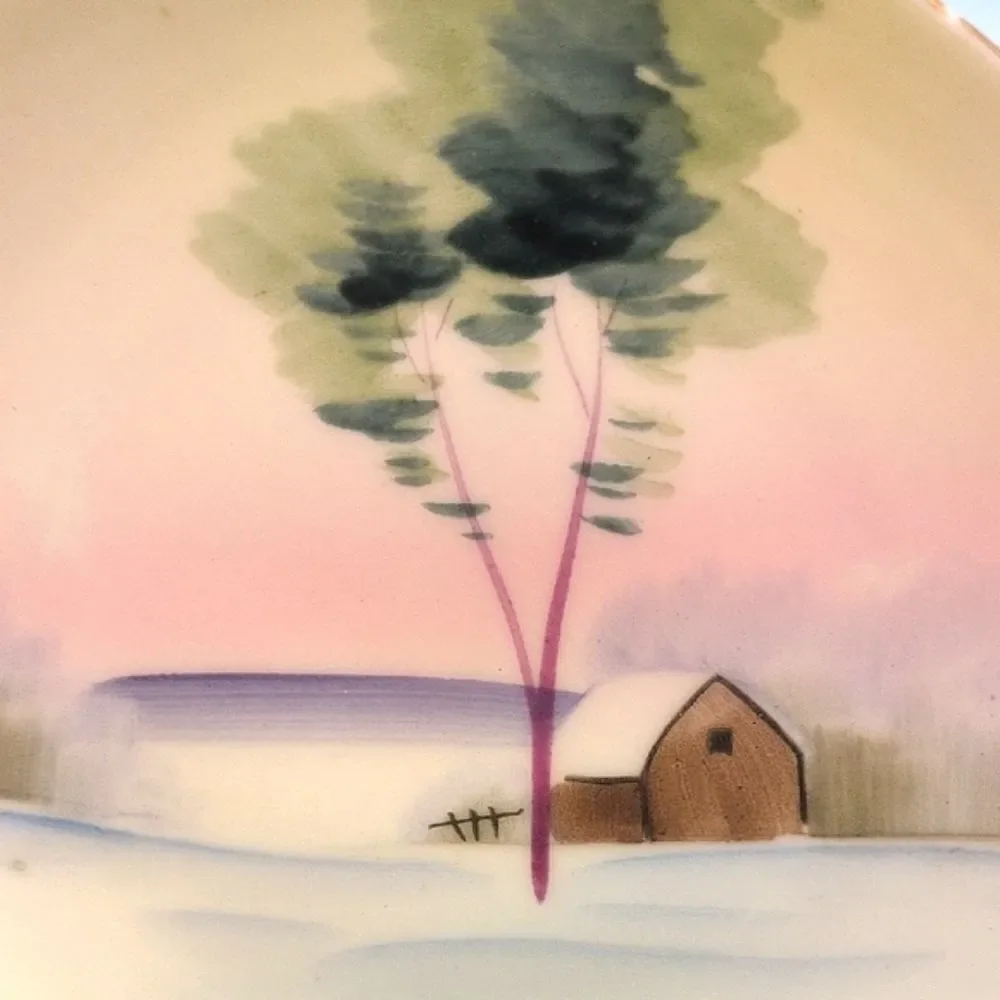 Vintage Mieto China Hand Painted Pastel Landscape Plates Set of 2 Made in Japan